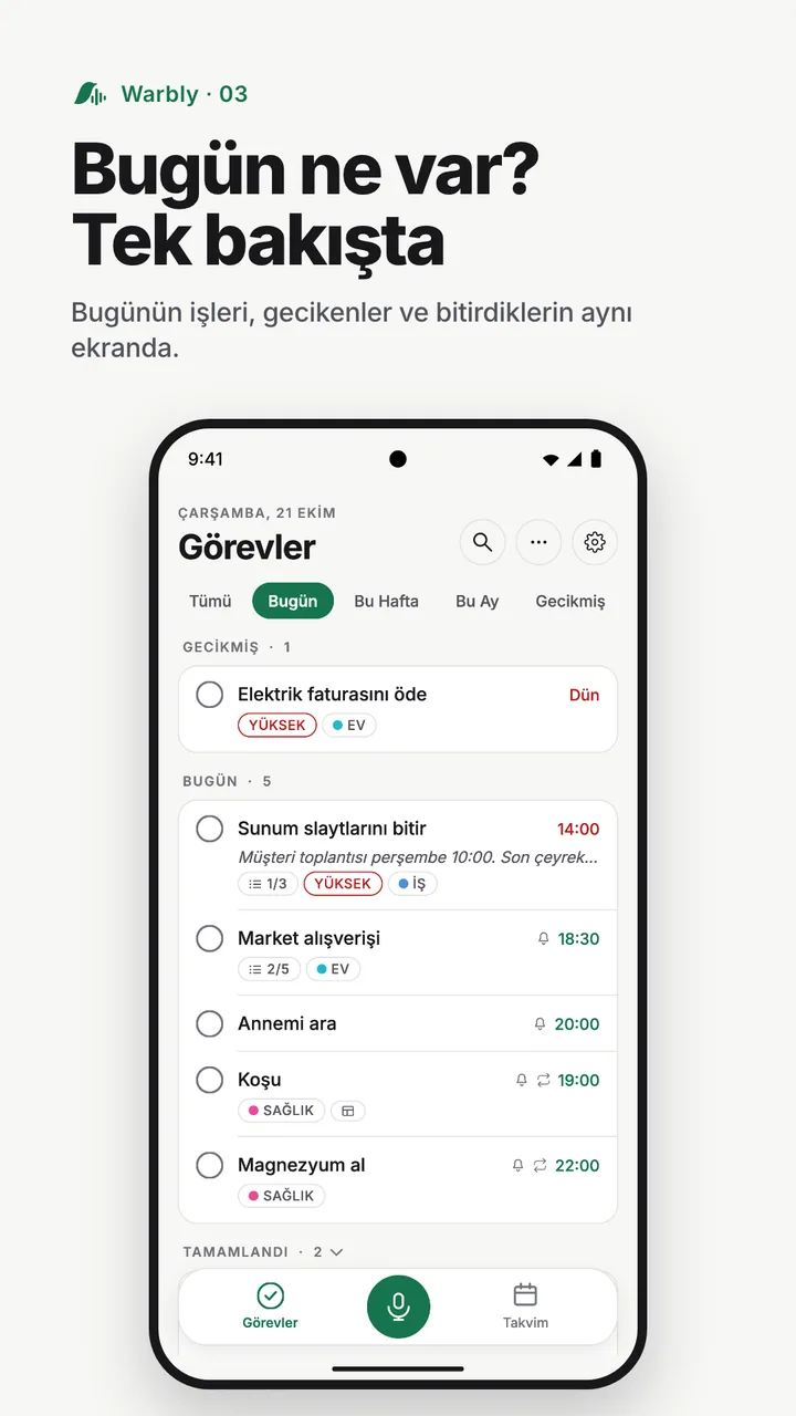 Bugün ne var? Tek bakışta
